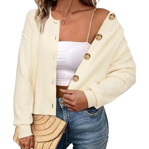 Arach&Cloz Womens Soft Waffle Cropped Cardigan (large)